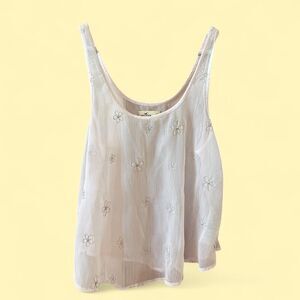 Sheer Light soft pink & flower embroidered Hollister Co. tank top.